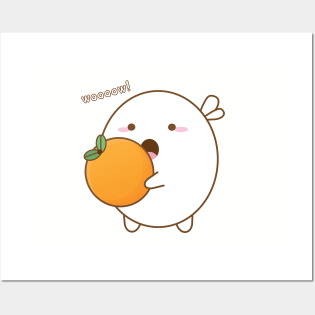 Ichan holding an orange - Kawaii Emojis Wall Art by Sassify